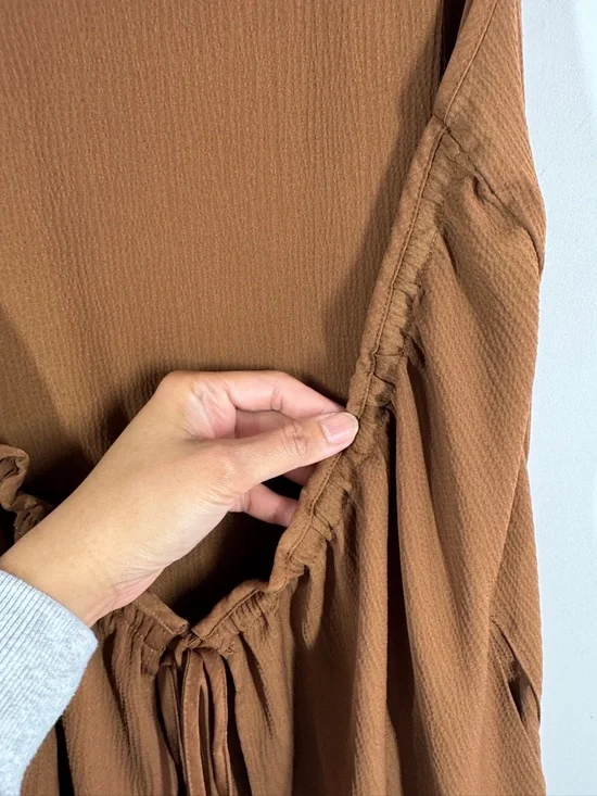 Workhall Brown Sleeveless Relaxed Fit Jumpsuit Tie Waist Wide Leg Minimalist - Picture 5 of 16